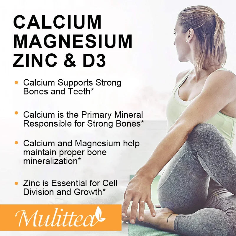 Mulittea-cápsulas de Zinc y magnesio de calcio con vitamina D3 para huesos fuertes y sistema nervioso, salud y promueve el crecimiento celular