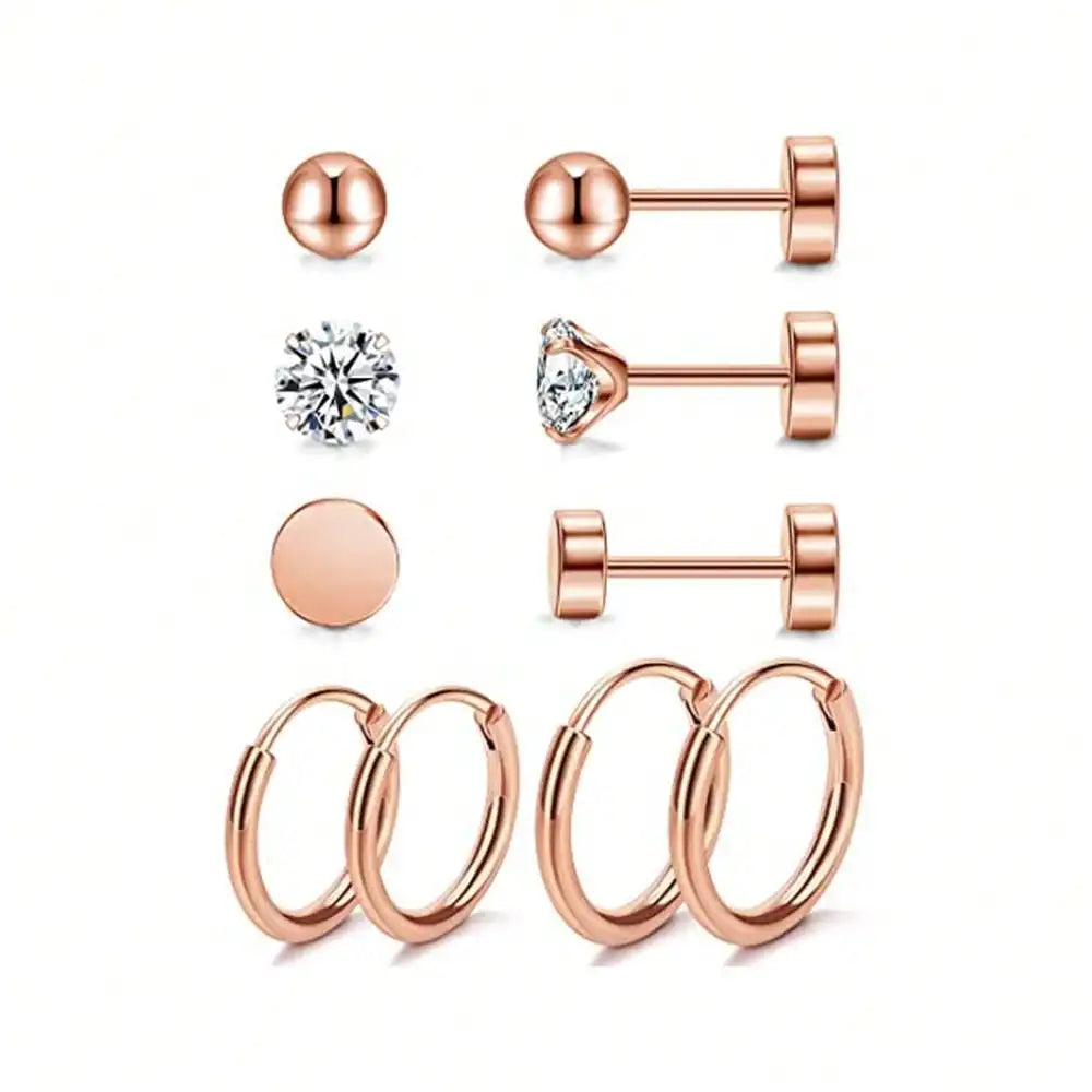 Juego de 5 pares de pendientes de acero inoxidable con circonita cúbica simples y a la moda para mujer, regalo para el día de la madre