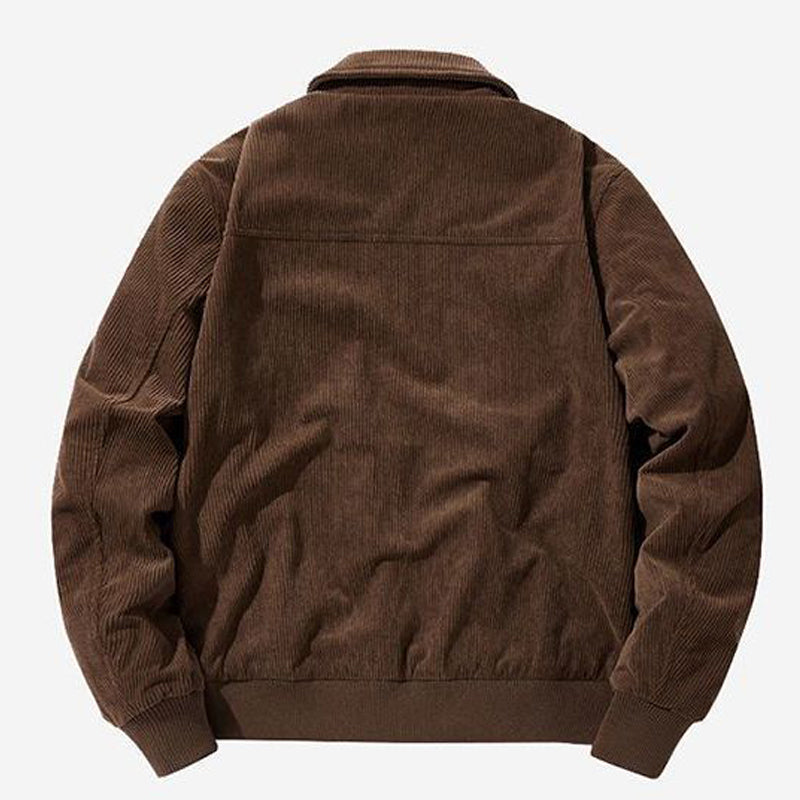 Gmiixder Otoño Invierno chaqueta de pana masculina Casual solapa de rayas chaquetas de Safari ropa de hombre versátil tendencia elegante abrigo suelto
