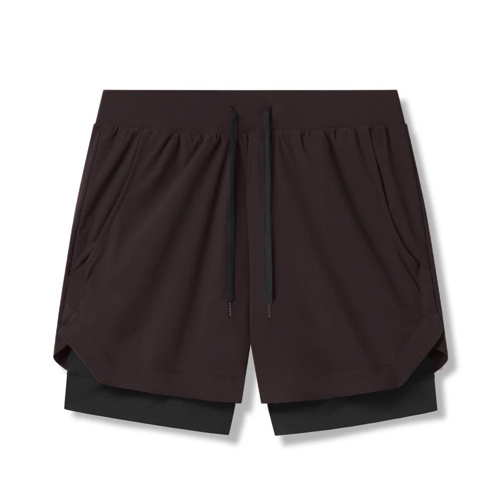 2025 nuevos pantalones cortos deportivos transpirables de doble capa gimnasios Fitness culturismo entrenamiento playa de secado rápido 2 en 1 pantalones cortos para correr para hombre