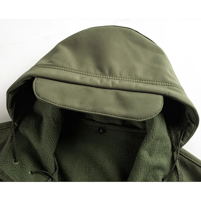 Chaqueta táctica de concha suave de piel de tiburón para hombre, abrigo con capucha de lana impermeable, ropa de caza, chaqueta de camuflaje para exteriores, invierno