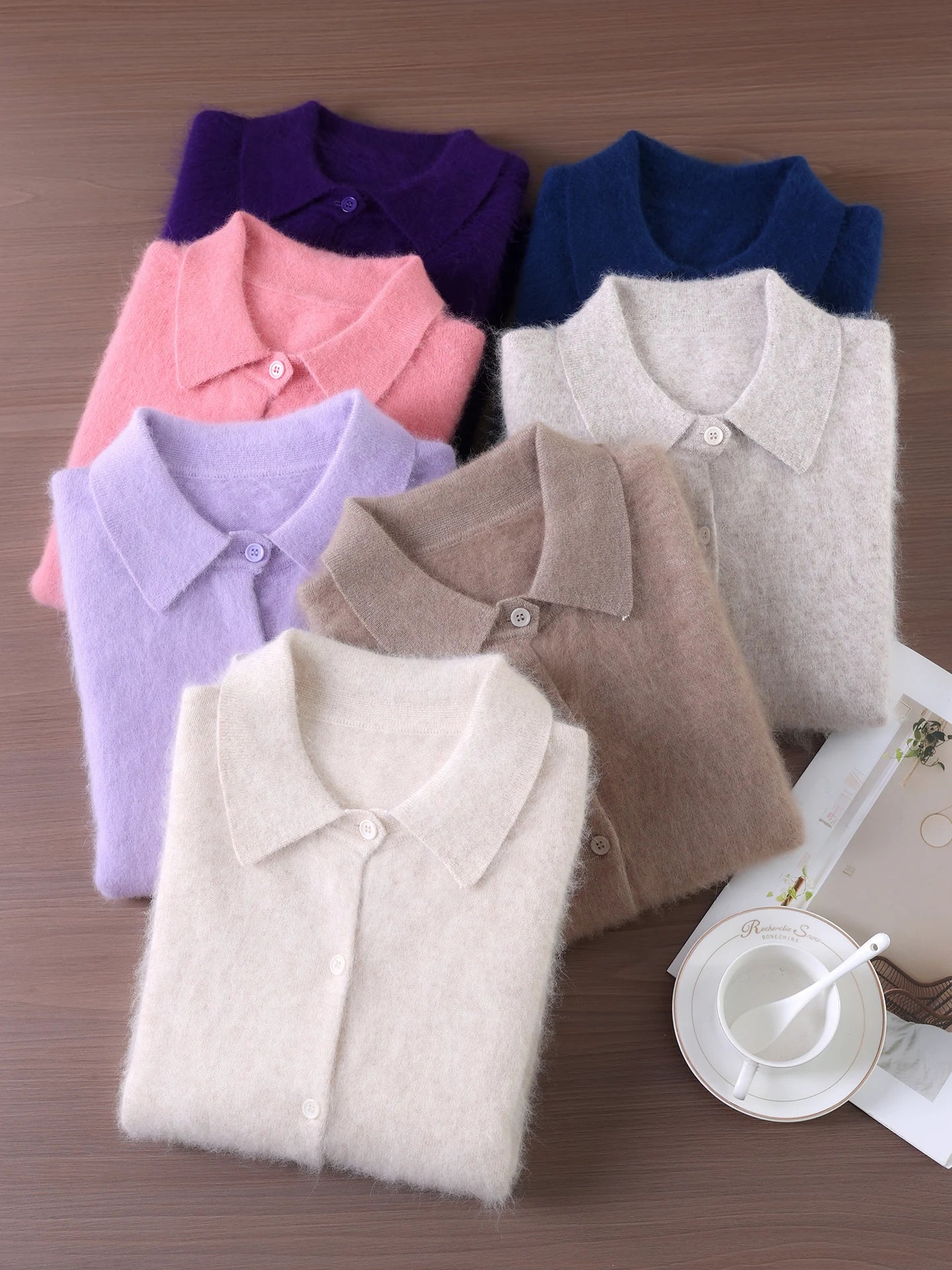 Otoño Invierno mujer 100% suéter de cachemira de visón puro con cuello Peter Pan y botones Preppy coreano Casual tejido de Color sólido