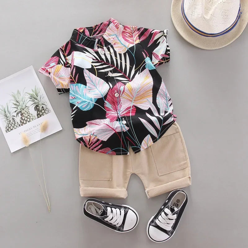 Conjunto de ropa de bebé de 2 uds., trajes infantiles para niños, ropa para niños, traje de moda para bebé, conjunto de ropa informal de verano, pantalones cortos superiores