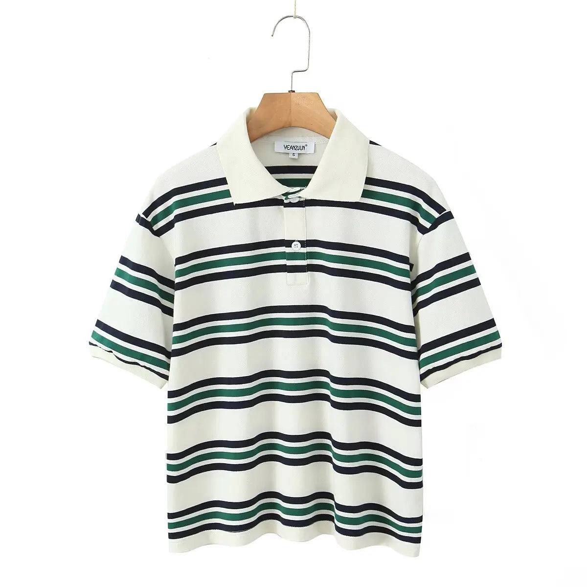 Polos de verano para Mujer, pantalones cortos de manga corta a rayas marrones, ropa Vintage, Polos para Mujer, ropa de calle, Tops cortos informales