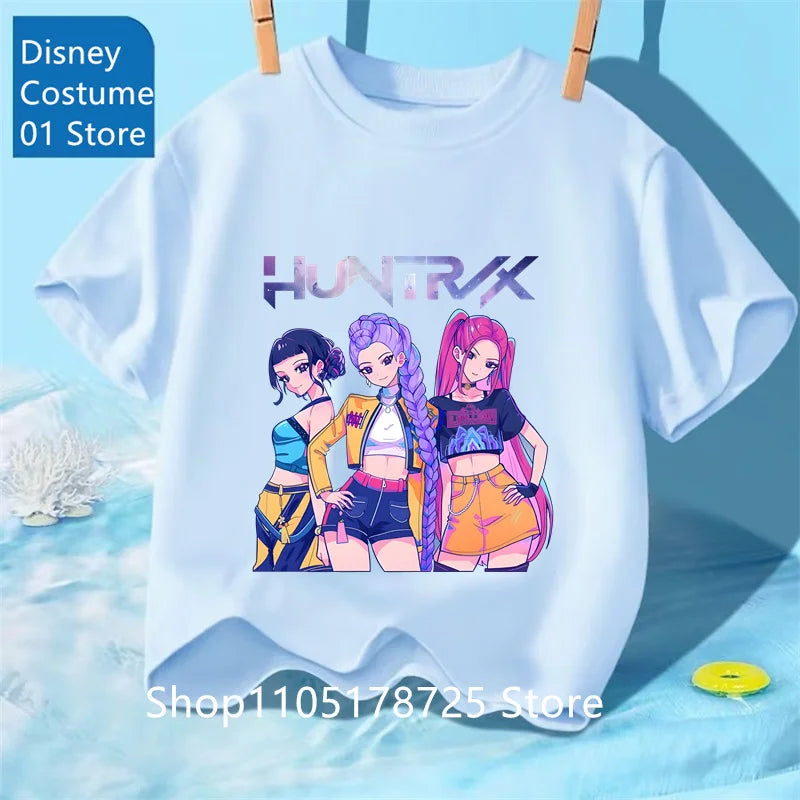 Camiseta con Estampado de Demon Hunters de Kpop, Ropa de Verano para Niños, Camiseta de la Película 2025, Camiseta de Manga Corta para Niñas y Niños, Camiseta Cómoda