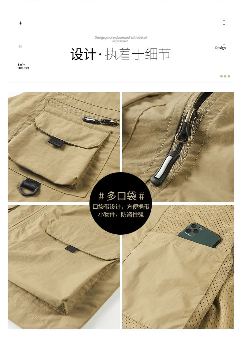 Chaqueta de caza para acampar, chaleco de trabajo para hombre, cortavientos táctico, talla grande, Golf, sin mangas, pesca, abrigo impermeable, chaleco de verano