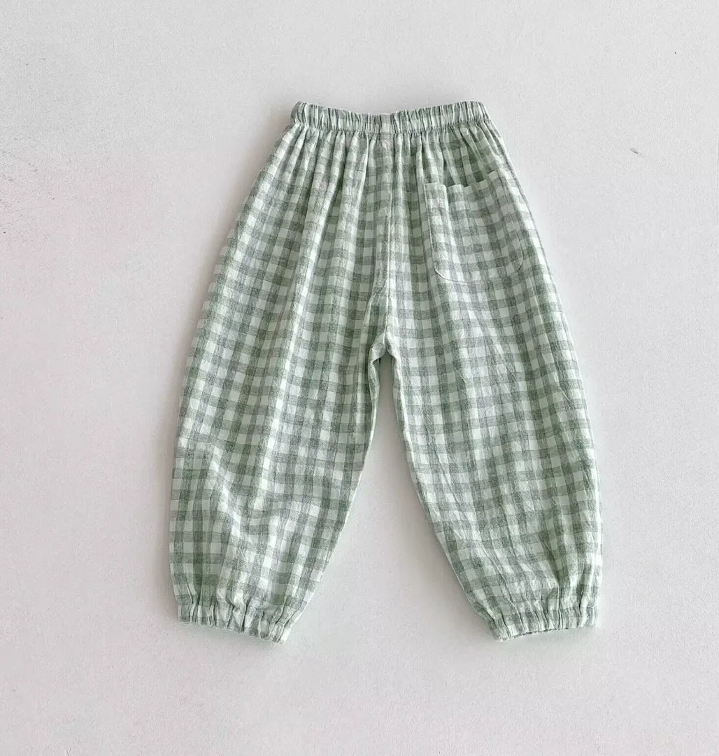 Pantalones Vintage de lino y algodón a rayas para niños, pantalones informales con diseño de bolsillo, pantalones de cintura elástica para niño niña, ropa, pantalones para niños