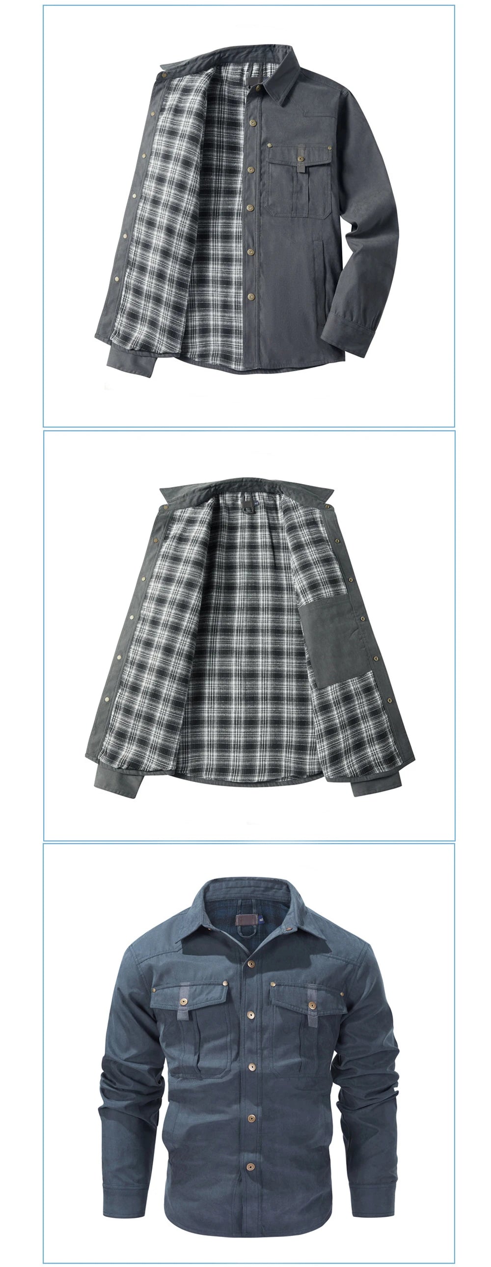 Primavera otoño hombres camisa de franela a cuadros chaqueta Casual hombres Retro solapa algodón camisas cálidas hombres chaqueta cortavientos táctica ropa