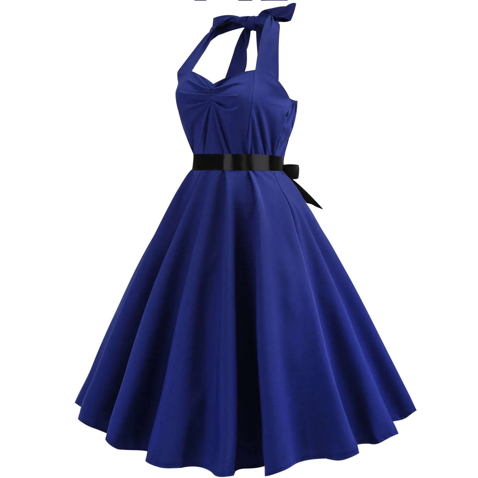 Vestido de fiesta Vintage para mujer, vestido Sexy de Color sólido con cuello Halter, túnica con Pin Up, Rockabilly Y2k, Verano