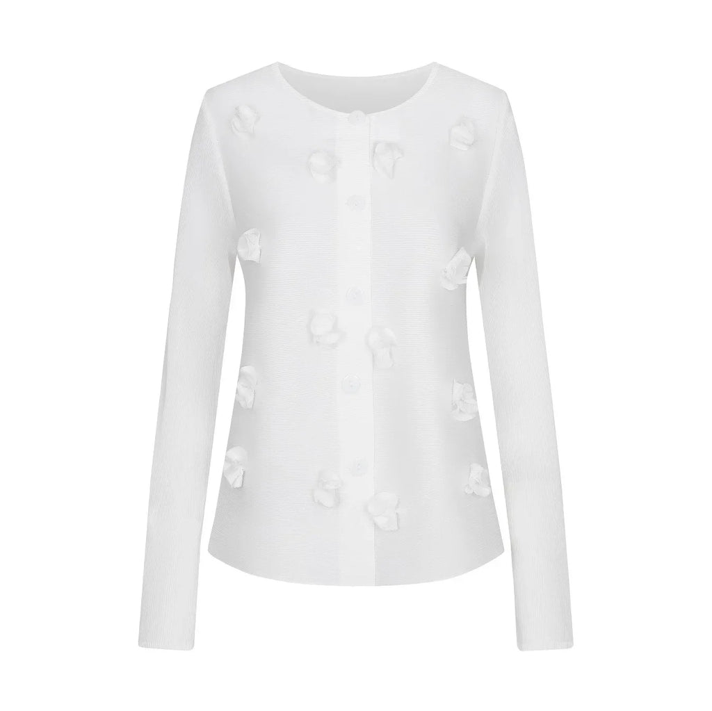 YUDX-abrigos cortos plisados para mujer, ropa de diseñador, cárdigan con botones blancos, apliques 3D, pétalos de concha, Primavera, 2022