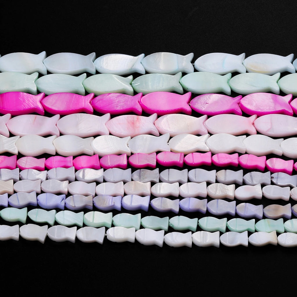 Conchas naturales de agua dulce con forma de pez, concha de nácar teñida multicolor, cuentas espaciadoras sueltas para fabricación de joyería, pulsera DIY