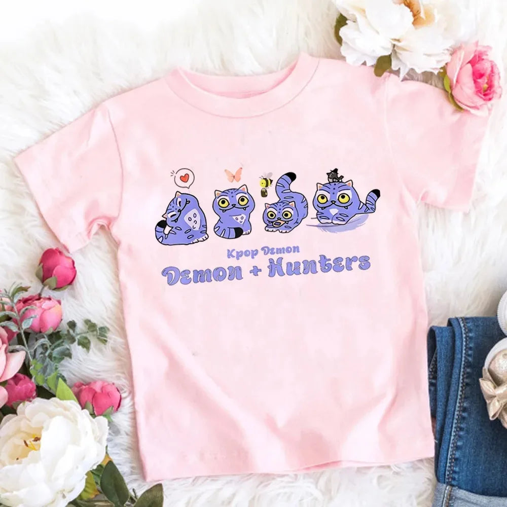 Camiseta de Algodón Suave para Niñas, Diseño de la Película 2026, Ropa Infantil, Regalos para Fans del K-Pop Demon Hunters, Ropa para Niños, Tops Casuales a la Moda