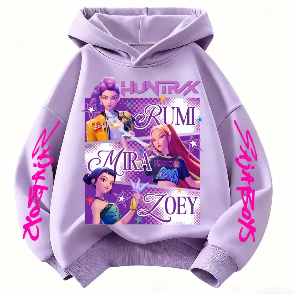 Sudadera con capucha Huntrix KPop Dem on Hunters para niños y niñas (estilo princesa) y niños (diseño moderno), se adapta como una sudadera infantil.