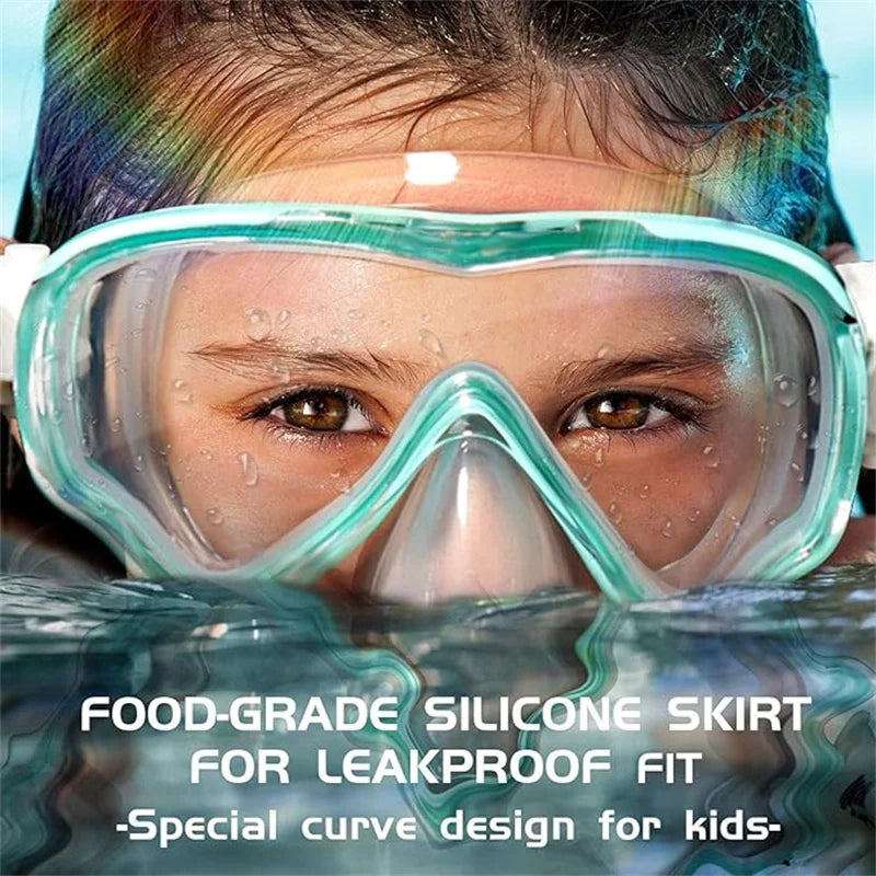 Set de Gafas de Snorkel para Niños con Cubierta Nasal, Máscara de Buceo Antivaho, Equipo de Natación, Vidrio Templado 180 °   Niños y niñas de 3 a 10 años