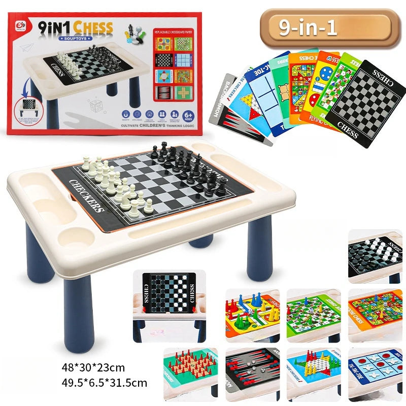 Mesa de juego de mesa magnética 9 en 1, alfombra grande, ajedrez volador/damas/ajedrez/serpiente/Backgammon/cuádruple/Tic-Tac-Toe, Fiesta en casa