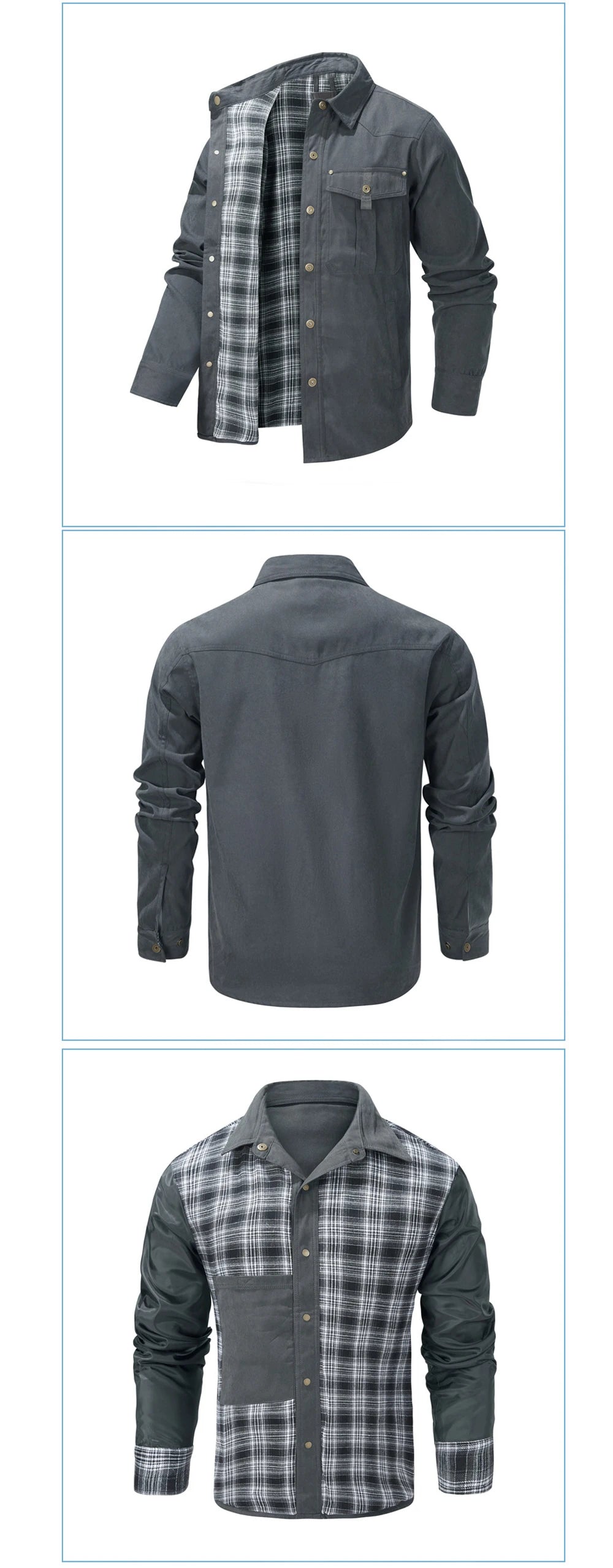 Primavera otoño hombres camisa de franela a cuadros chaqueta Casual hombres Retro solapa algodón camisas cálidas hombres chaqueta cortavientos táctica ropa