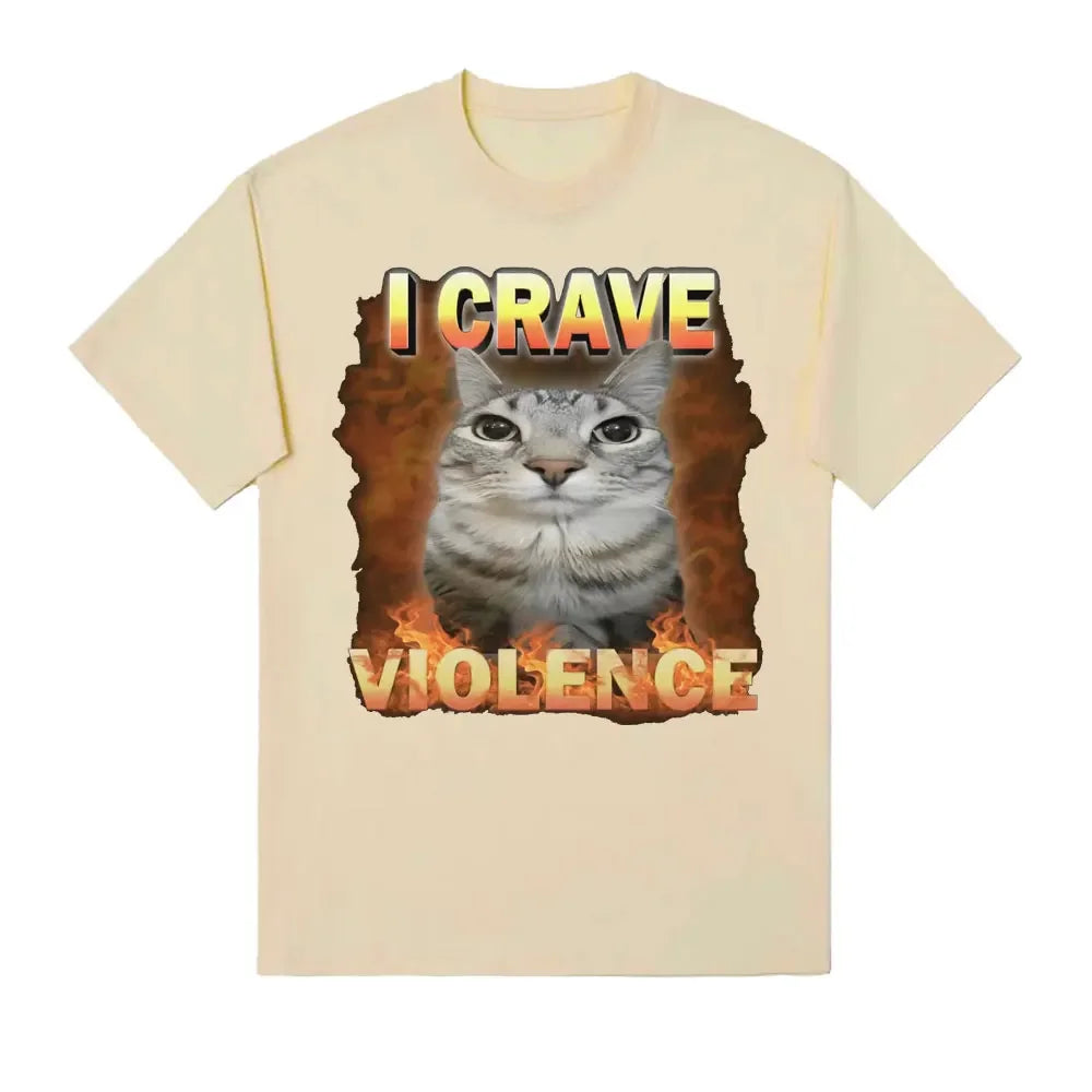 Camisetas I Crave Violence Funny Cat Meme para hombres y mujeres, moda Harajuku, camiseta bonita de alta calidad, camisetas puras de gran tamaño