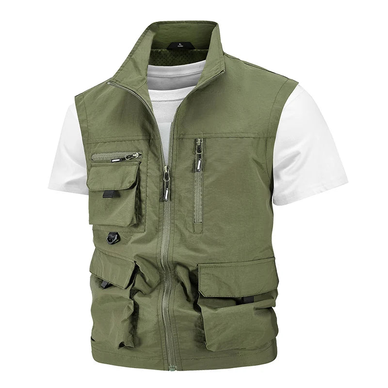 Chaqueta de caza para acampar, chaleco de trabajo para hombre, cortavientos táctico, talla grande, Golf, sin mangas, pesca, abrigo impermeable, chaleco de verano