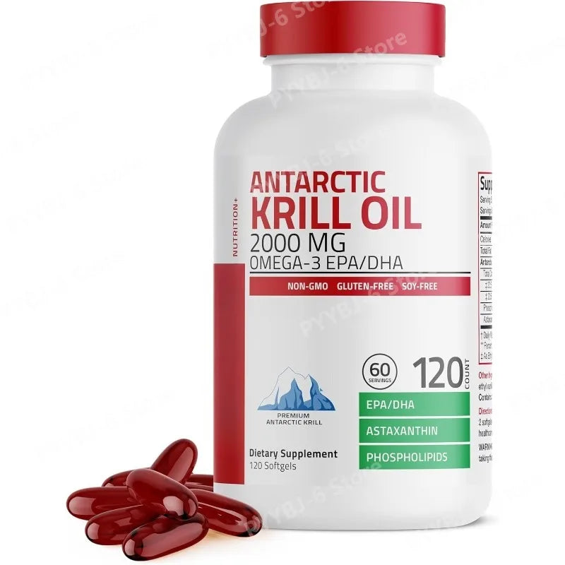 Aceite de Krill Antártico 2000mg con Omega-3 EPA DHA Astaxantina y Fosfolípidos, Suplemento Dietético Antioxidante Natural, 120 Cápsulas Blandas