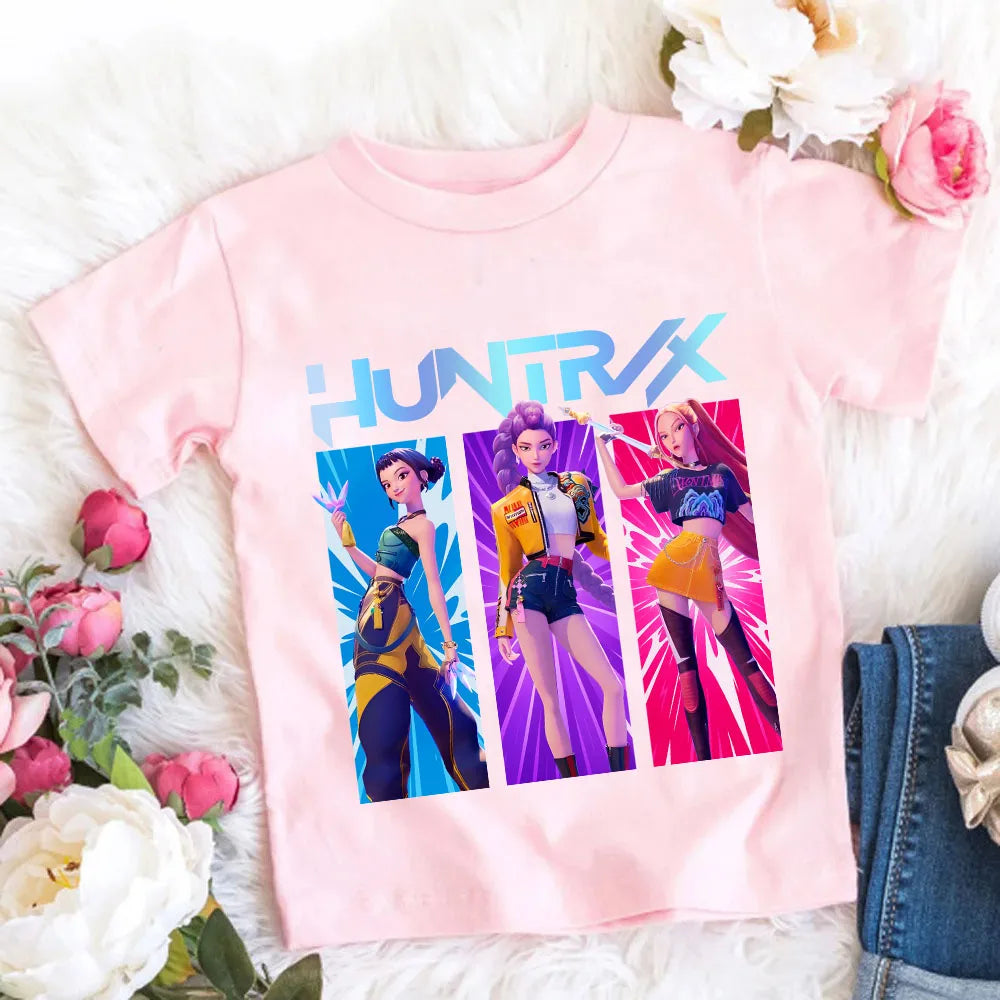 Camiseta de Algodón Suave para Niñas, Diseño de la Película 2026, Ropa Infantil, Regalos para Fans del K-Pop Demon Hunters, Ropa para Niños, Tops Casuales a la Moda
