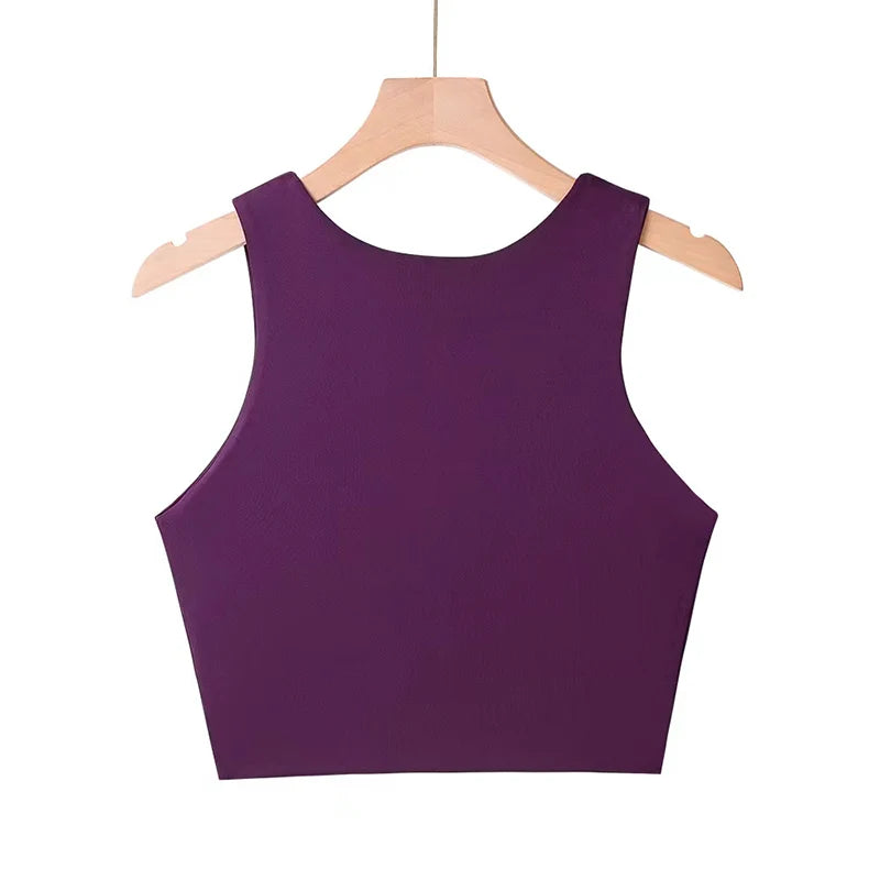 Camisetas ajustadas sexis para mujer, camisetas sin mangas con cuello redondo y doble nailon para mujer, camisetas sin mangas de buena calidad en 6 colores 2023
