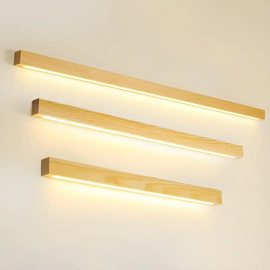 Lámpara de Pared de Listones de Madera Estilo Japonés Wabi-Sabi, Diseño Minimalista de Tira Larga para Sala de Estar, Dormitorio, Pasillo, Decoración del Hogar