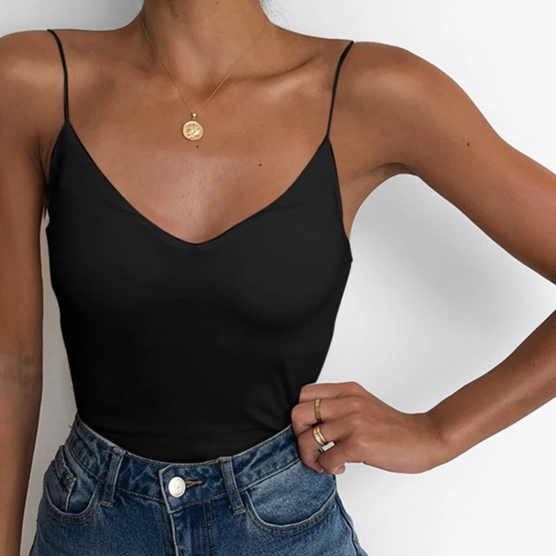 Camiseta sin mangas Sexy de verano para mujer, Tops básicos con tirantes, camisola delgada sin mangas