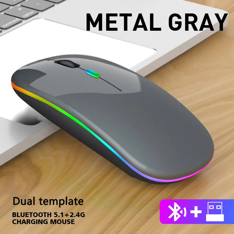 Ratón inalámbrico RGB recargable USB 2,4 GHz Bluetooth ratón inalámbrico ordenador Mause retroiluminado con LED ratón ergonómico para juegos para ordenadores portátiles