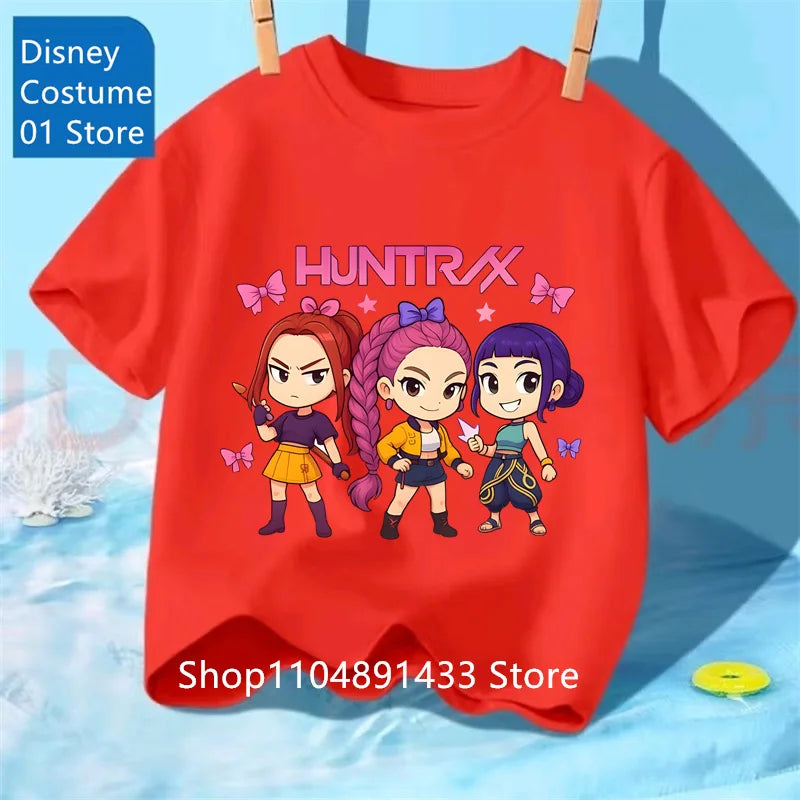 Camiseta con Estampado de Demon Hunters de Kpop, Ropa de Verano para Niños, Camiseta de la Película 2025, Camiseta de Manga Corta para Niñas y Niños, Camiseta Cómoda