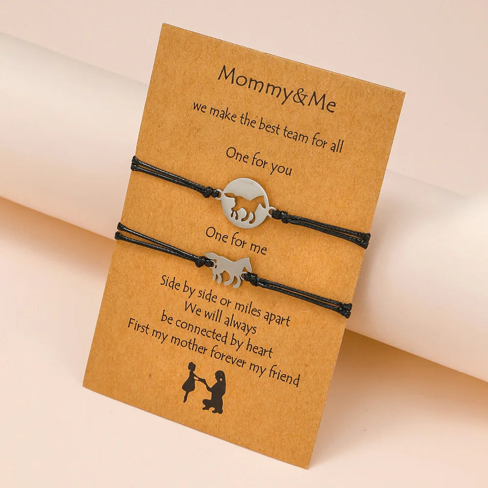 Pulsera de pareja para mujer, cadena de cuerda trenzada hecha a mano, corazón de madre e hija, pulseras con dijes, regalo de joyería de hermana de la amistad de la suerte