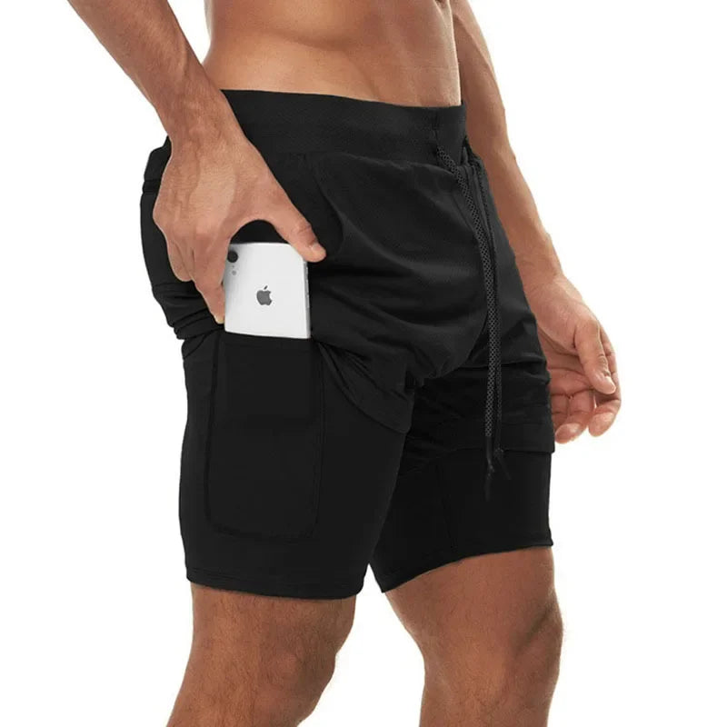 Pantalones Cortos Deportivos Para Correr Para Hombre, 2 En 1, De Doble Cubierta, Con Bolsillos, Para Verano, 2023