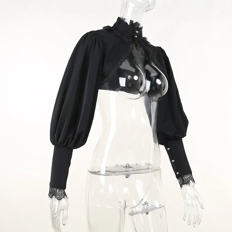 Blusa gótica con mangas abullonadas para Mujer, Top corto Sexy negro De manga larga para invierno, Blusas estéticas De hadas para Mujer De Moda 2022