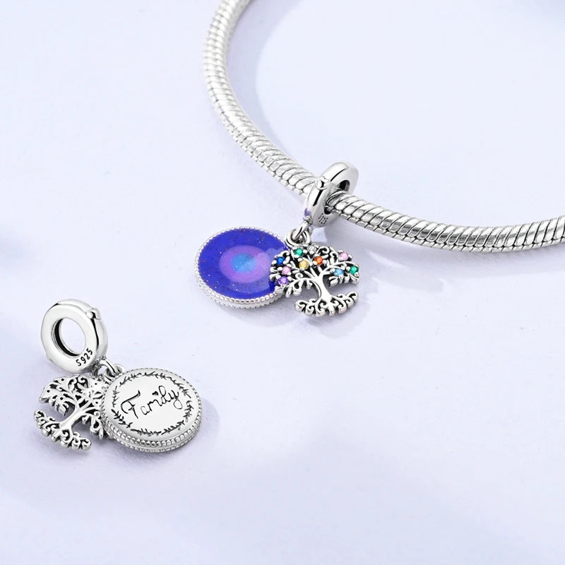 Abalorio de Plata de Ley 925 con Forma de Corazón y Cielo Estrellado, Abalorio Familiar de Madre, Hija e Hermana, Compatible con Pulseras, Colgante, Joyería DIY para Mujer, Regalo