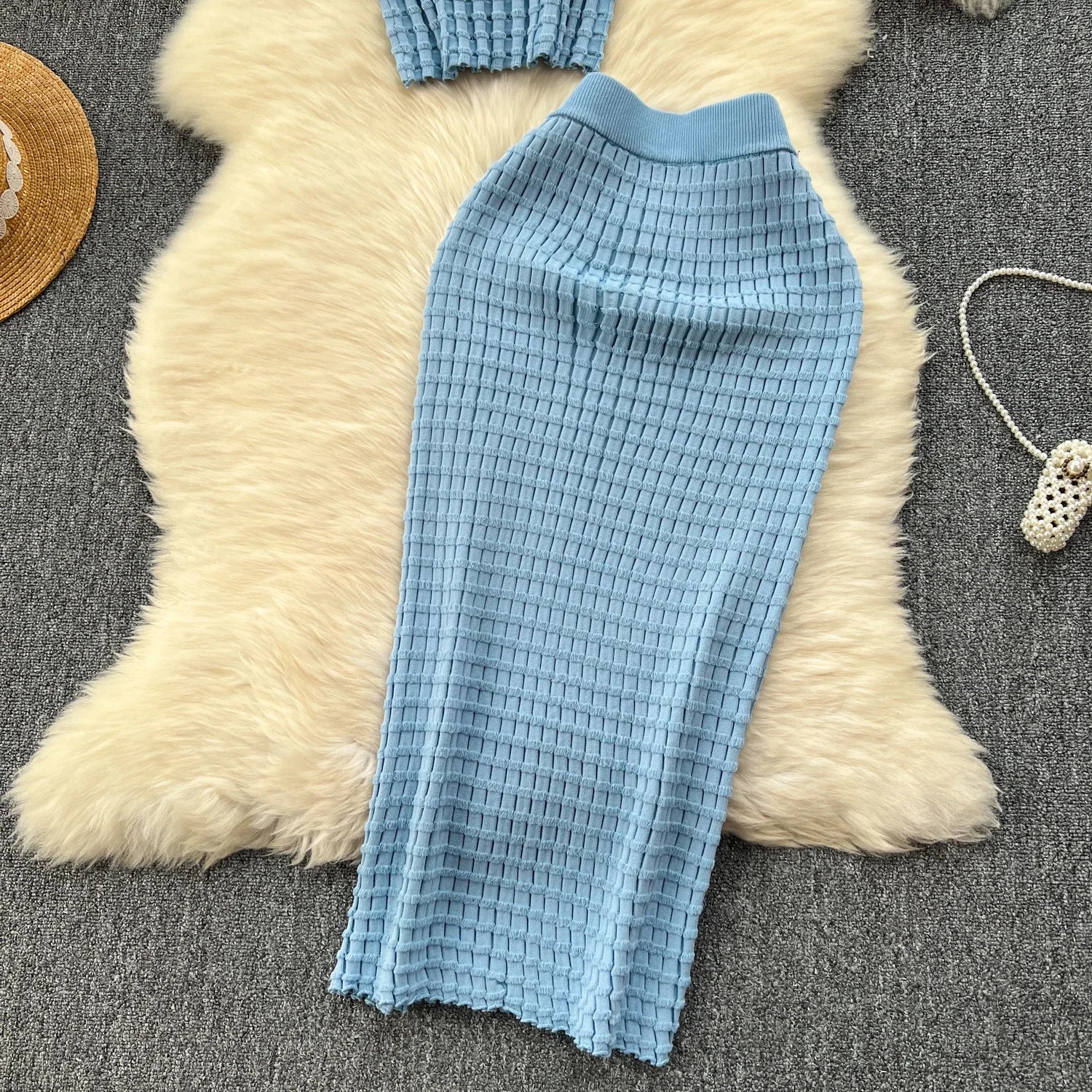 Conjunto de falda de moda de verano para mujer, camisetas sin mangas Sexy, cintura alta, Saya larga delgada, trajes de dos piezas, ropa de punto sólida
