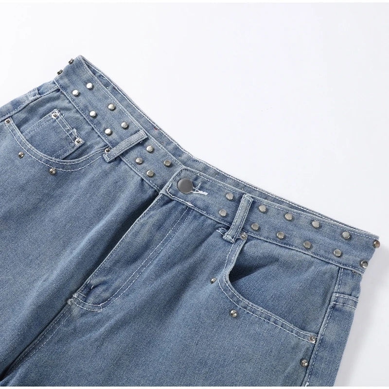 Pantalones vaqueros elegantes con decoración de perlas para mujer, pantalones de pierna ancha de cintura alta, ropa de calle nueva de moda, pantalones de lujo 2025