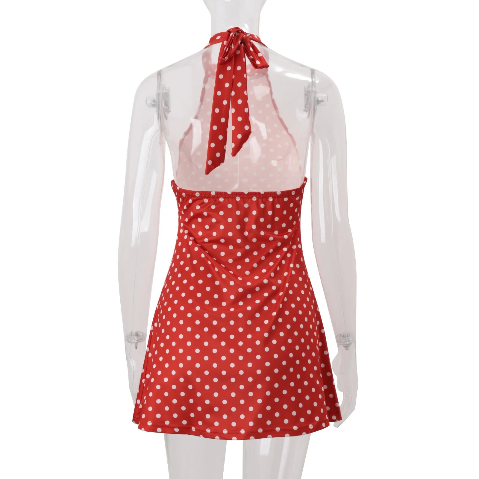 Elegante Vestido Mini de Puntos con Hombros Descubiertos para Mujer, Sin Mangas, Espalda Descubierta, Cintura Alta, Estilo Y2K, Moda de Verano, Vestido de Fiesta para Club