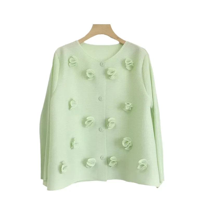 YUDX-abrigos cortos plisados para mujer, ropa de diseñador, cárdigan con botones blancos, apliques 3D, pétalos de concha, Primavera, 2022