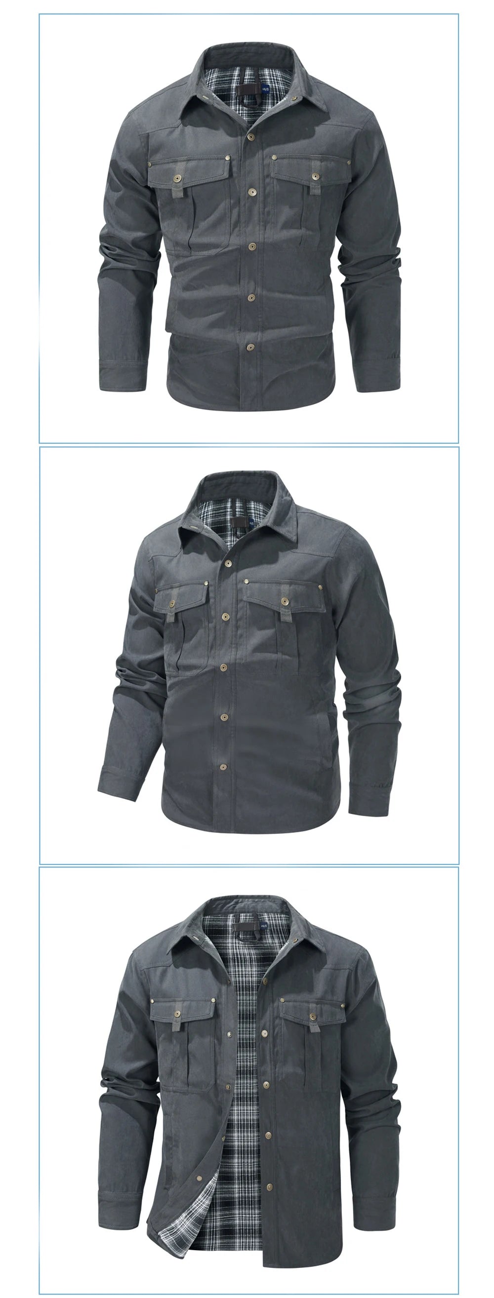 Primavera otoño hombres camisa de franela a cuadros chaqueta Casual hombres Retro solapa algodón camisas cálidas hombres chaqueta cortavientos táctica ropa