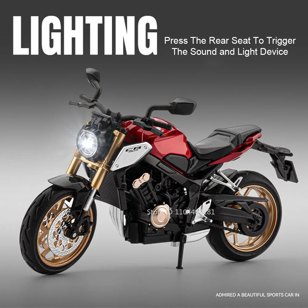 1:12 Honda CB650 CB400F juguetes de coches de aleación fundida modelos dirección de la rueda delantera de la motocicleta con vehículos ligeros de sonido coleccionar adornos