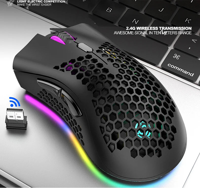 Ratón inalámbrico BM600 para juegos, periférico con luz RGB, recargable por USB, 2,4G, bonito