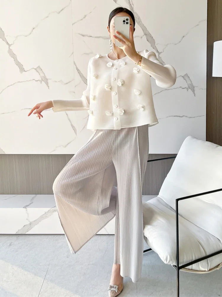 YUDX-abrigos cortos plisados para mujer, ropa de diseñador, cárdigan con botones blancos, apliques 3D, pétalos de concha, Primavera, 2022