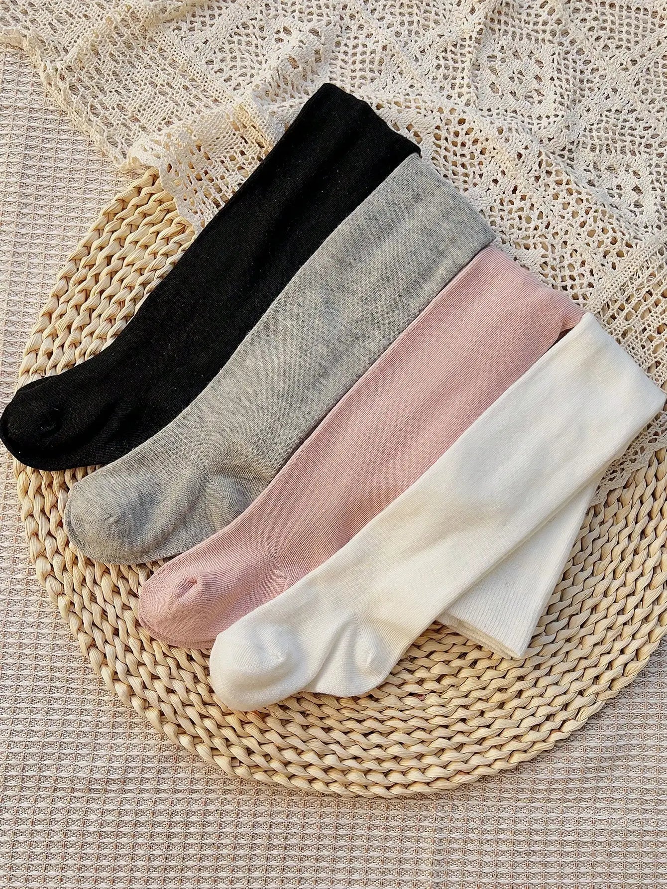 4 pares de medias sólidas con lazo para niñas pequeñas