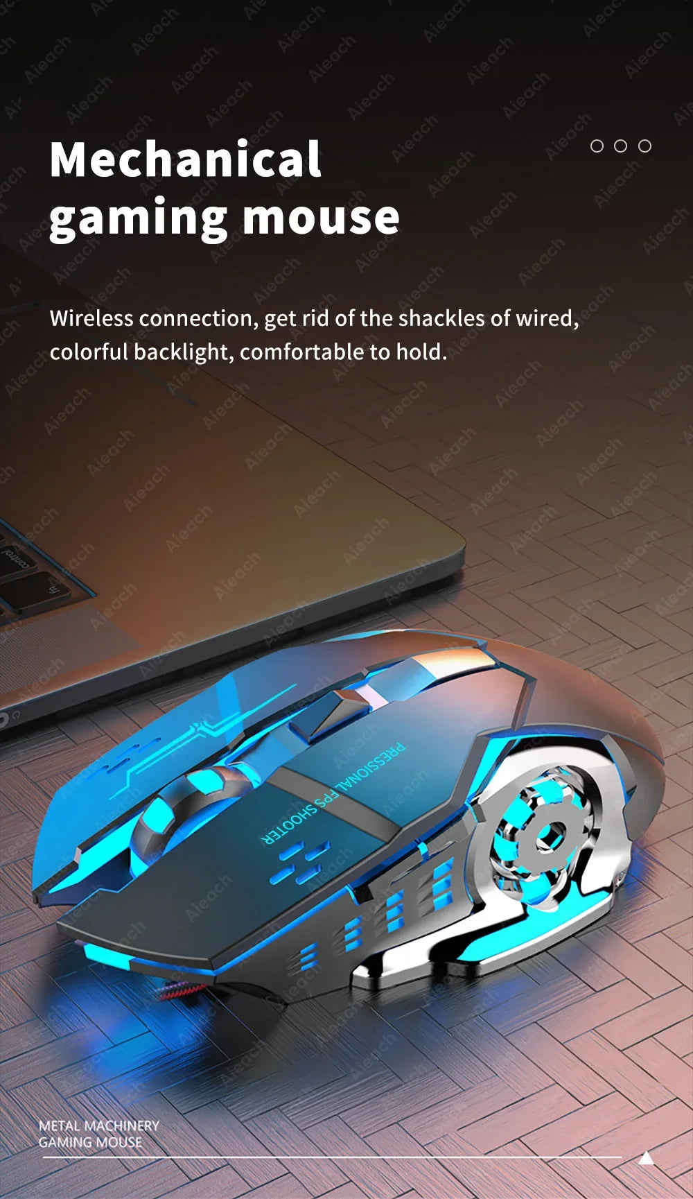 Ratón inalámbrico para juegos Bluetooth 2,4g USB recargable ergonómico diseño de retroiluminación mecánica para ordenador portátil PC Gamer