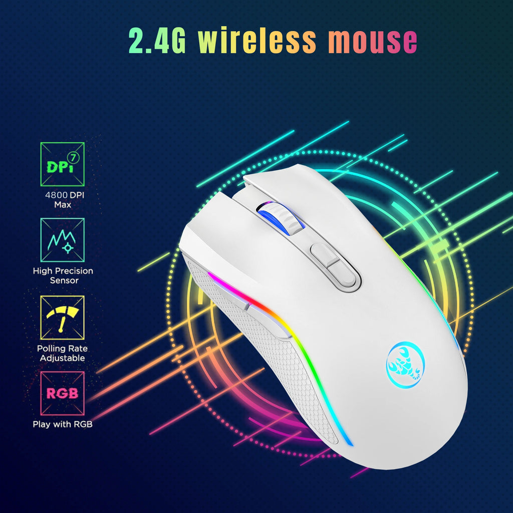 Ratón para juegos RGB inalámbrico recargable 2,4G, ratón retroiluminado ergonómico para juegos para ordenador portátil y PC