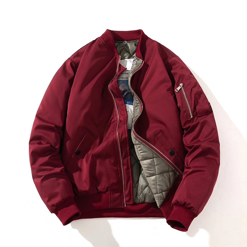 Chaqueta Bomber para hombre y mujer, chaqueta de piloto lisa de otoño e invierno, abrigo de béisbol con capucha Vintage a la moda, cortavientos informal, rojo, rosa, Borgoña