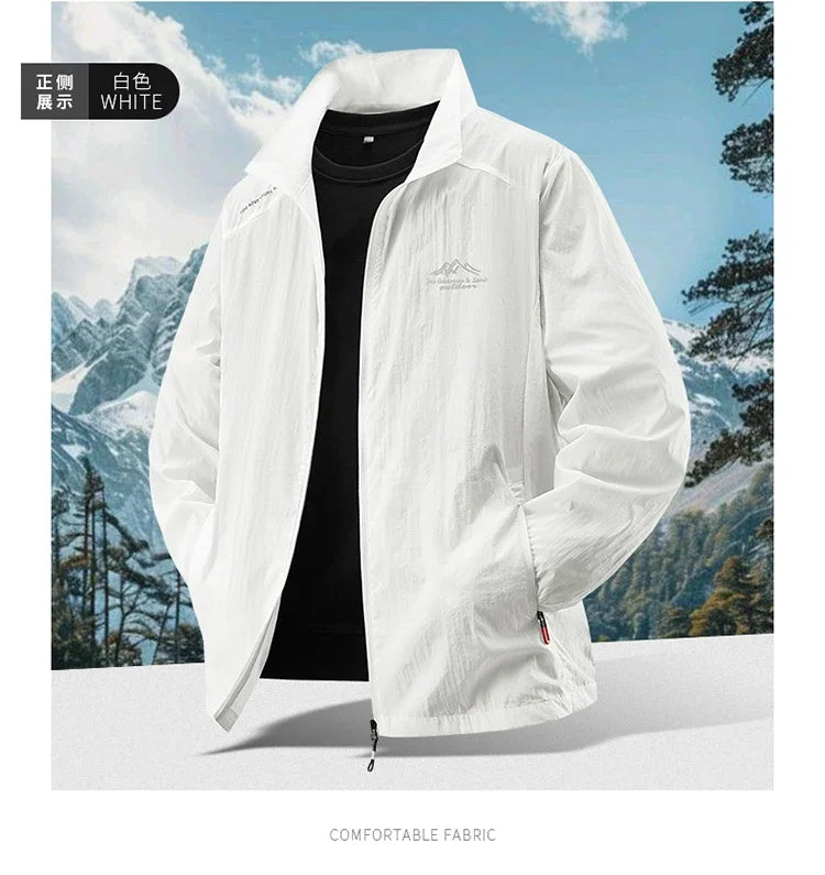 2025 Chaqueta de protección solar de verano para hombre, ultraligera, fina, agradable a la piel, transpirable, a prueba de rayos UV, abrigo protector solar de seda helada para pesca