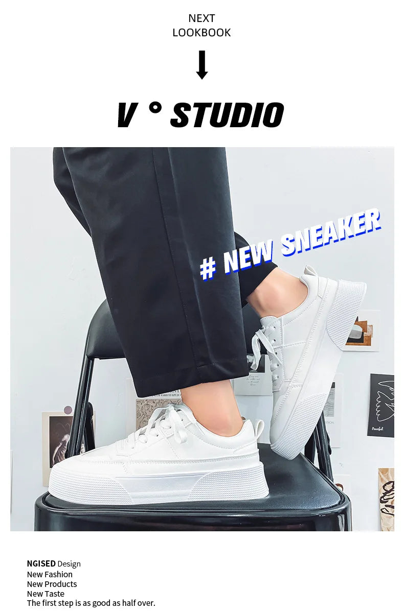 Zapatos blancos para hombre, zapatillas informales de cuero, zapatos de plataforma de tendencia, zapatos vulcanizados cómodos para hombre, Tenis masculinos blancos