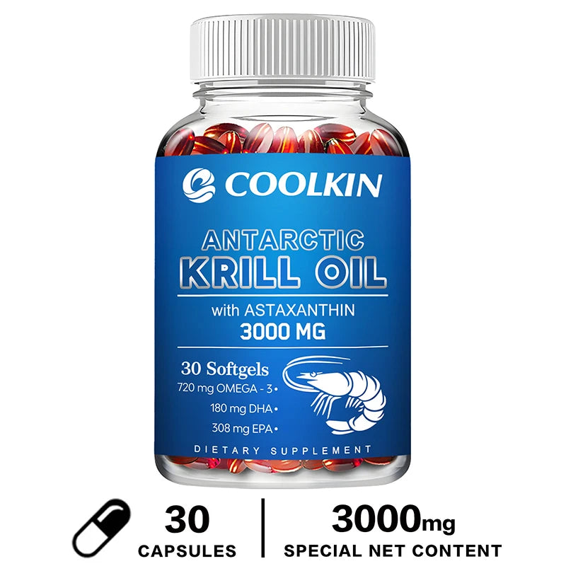 Aceite de Krill Antártico 3000mg - Omega-3 EPA, DHA, Astaxantina Natural, Máxima Fuerza para la Salud del Corazón y las Articulaciones
