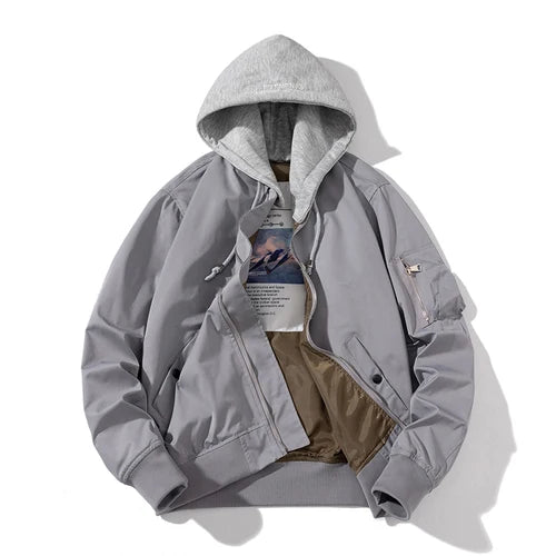 Chaqueta Bomber para hombre y mujer, chaqueta de piloto lisa de otoño e invierno, abrigo de béisbol con capucha Vintage a la moda, cortavientos informal, rojo, rosa, Borgoña