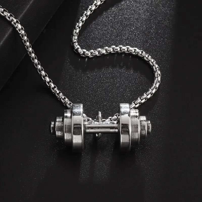 Colgante de mancuernas de levantamiento de pesas de acero inoxidable para hombre musculoso, collar de barra para culturismo, joyería deportiva para gimnasio para mujer